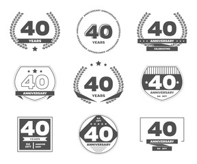 Forty years anniversary logotype. 40th anniversary logo set.