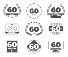 Sixty years anniversary logotype. 60th anniversary logo set.