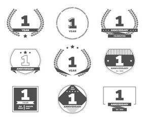 One years anniversary logotype. 1st anniversary logo set.