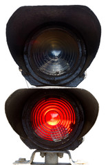 Railroad red signal lamp isolated