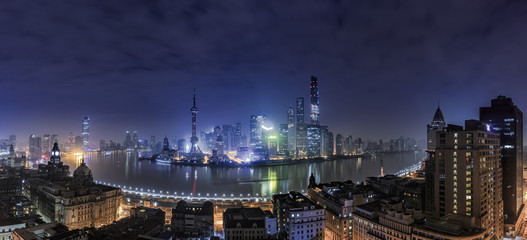 Fototapeta na wymiar Panoramic view of Shanghai cityscape and skyline at night