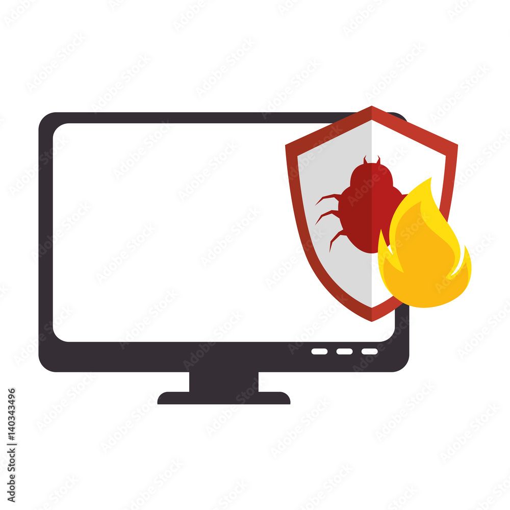 Poster computer with computing alert vector illustration design