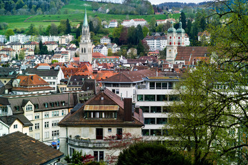 The centre of St. Gallen with altitude, Switzerland
