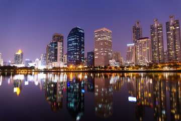 Fototapeta na wymiar Bangkok Skyline skyscrapers at Benchakitti Park