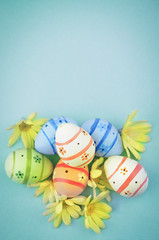 Decorated Easter eggs with copy space