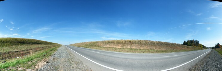 Road panorama on sunny spring day