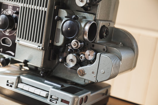 Vintage film projector, close up photo