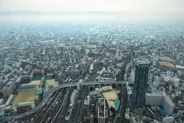 Fototapeta na wymiar Aerial view of Osaka city in Japan