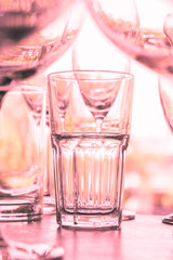 water glass on the shelves , Drinking water container, Empty water glass