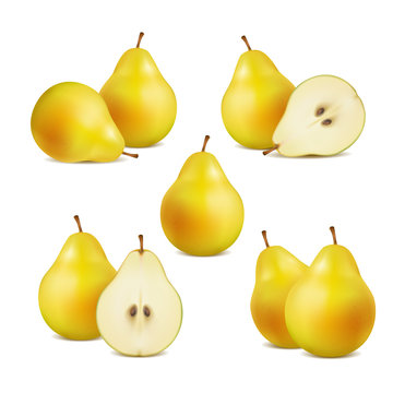 set of fresh pears on a white background