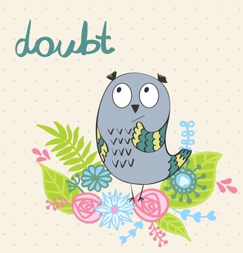 vector illustration of a cartoon owl in doubt