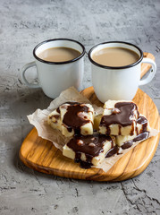 White chocolate fudge and coffee with milk