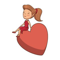 woman character sitting in heart vector illustration design