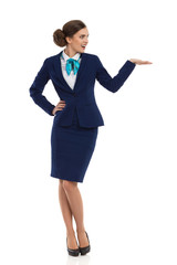 Excited Stewardess Presenting