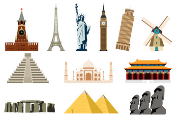 Famous World Landmarks. Travel and Tourism. Vector