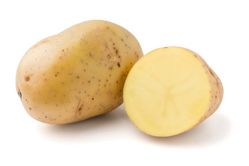 washed potatoes on a white background, isolated