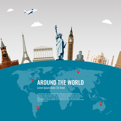 Travel background with famous World Landmarks icons. Vector
