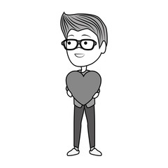 romantic man character with heart gift vector illustration design