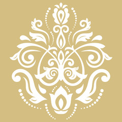 Oriental vector golden and white pattern with arabesques and floral elements. Traditional classic ornament. Vintage pattern with arabesques