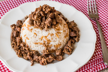 Turkish Meat Et Kavurma with rice / pilav.