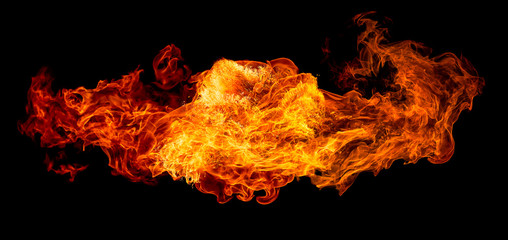 Fire isolated on black background.