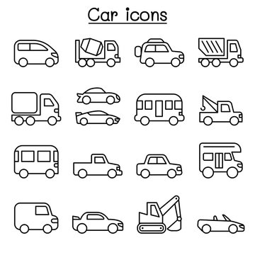 Car icon set in thin line style