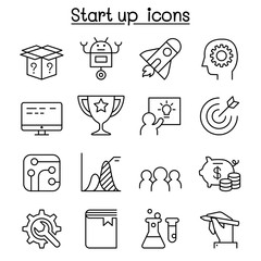 Startup icon set in thin line style