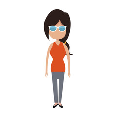 woman wearing sunglasses cartoon icon over white background. colorful design. vector illustration