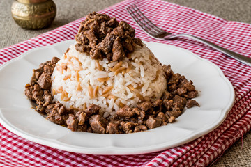 Turkish Meat Et Kavurma with rice / pilav.