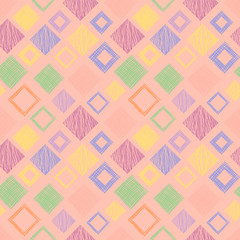 Seamless vector geometrical pattern with rhombus, squares, rectangles endless background with hand drawn textured geometric figures. Pastel Graphic illustration Template for wrapping, web backgrounds
