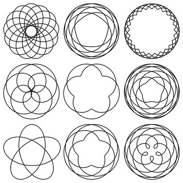 Set spirographic elements for design of labels, stickers, badges or logo.