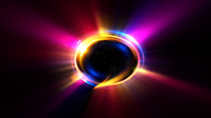 Abstract neon background. luminous swirling. Glowing spiral cover. Black elegant. Halo around. Power isolated. Sparks particle. Space tunnel. Glossy jellyfish. LED color ellipse. Glint glitter