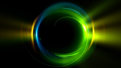 Abstract neon background. Shine swirling. Glowing spiral cover. .Bubbles elegant. Halo around. Power sparks data particle..Space tunnel. Glossy jellyfish. LED color ellipse. Glint glitter beam tech