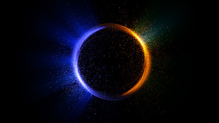 Abstract neon background. Shine swirling. Glowing spiral cover. .Bubbles elegant. Halo around. Power sparks data particle..Space tunnel. Glossy jellyfish. LED color ellipse. Glint glitter beam tech