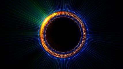 Abstract neon background. Shine swirling. Glowing spiral cover. .Bubbles elegant. Halo around. Power sparks data particle..Space tunnel. Glossy jellyfish. LED color ellipse. Glint glitter beam tech