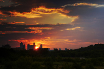 Sunset over the Warsaw, Poland