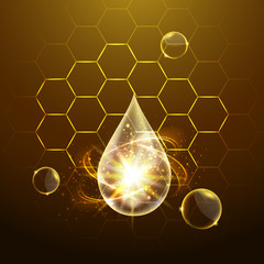 Vector collagen hyaluronic acid drop on brown background for decoration cosmetics