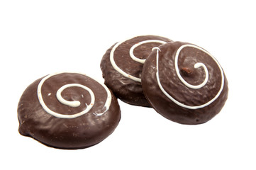 Chocolate cookies with cream filling isolated on white background.