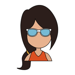woman wearing blue sunglasses cartoon icon image vector illustration design