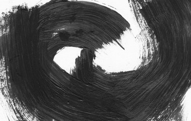 Abstract ink background. Marble style. Black and white paint stroke texture. Macro image of spackling paste. Wallpaper for web and game design. Drywall mud art. Smear of painterly plaster on paper.