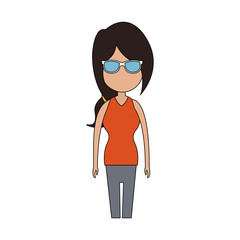 woman wearing blue sunglasses cartoon icon image vector illustration design