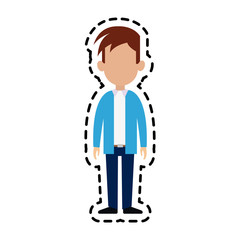 man with blue jacket cartoon icon image vector illustration design