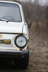 Old car white on a nature background