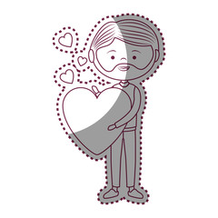 romantic man character with heart gift vector illustration design