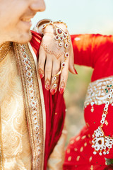 Hindu wedding mehndi hand jewels close up