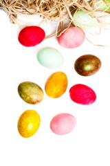 Colorful easter eggs  isolated on white background close up