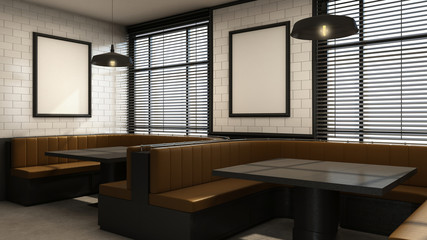 Cafe shop & Restaurant design vintage style wood frame mockup -3D render