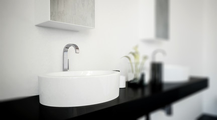 Fototapeta na wymiar Stylish oval hand basin on a double vanity unit