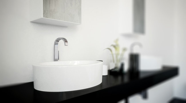 Stylish oval hand basin on a double vanity unit