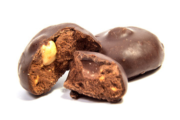 Chocolate candies isolated on white background.